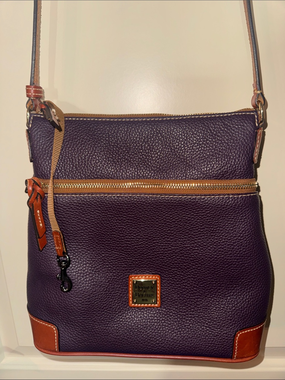 Dooney & Bourke Purple Crossbody Bag with Brown Trim